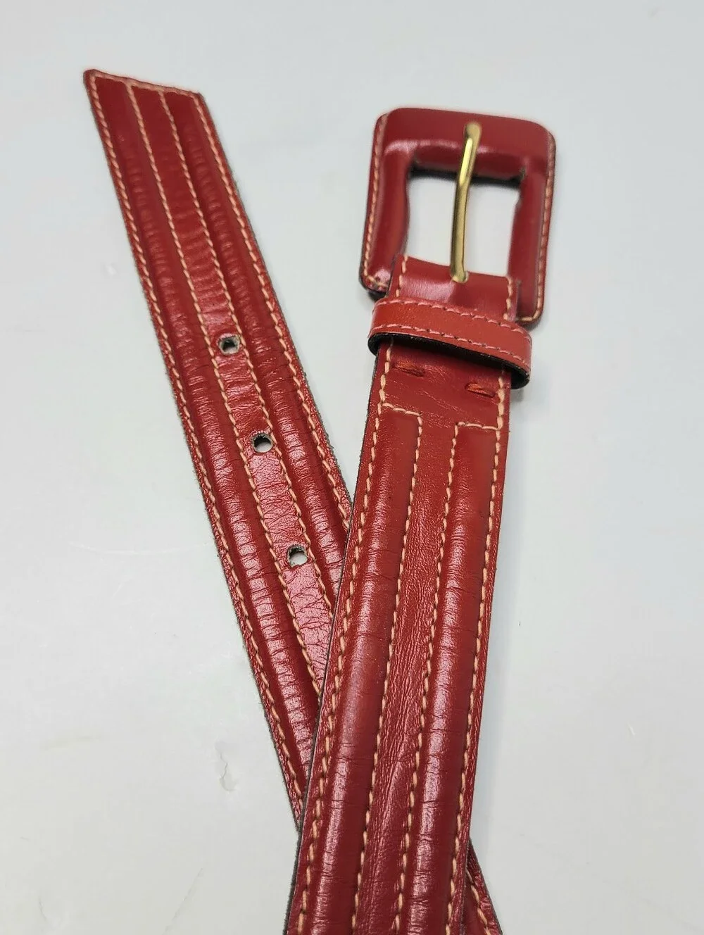 Yves Saint Laurent Red Stitch Detail Genuine Leather Vintage Belt